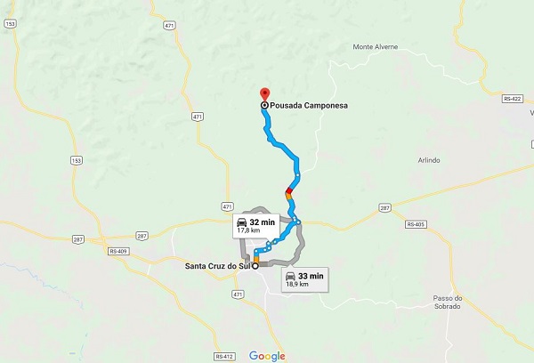 Do Centro de Santa Cruz atŽ a Pousada Camponesa s‹o cerca de 18 quil™metros