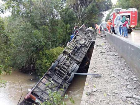 Ônibus caiu dentro de um arroio