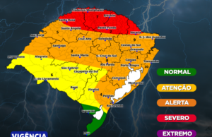 Defesa Civil | Ampliada área de risco severo para ventos, chuvas e granizo de grande porte no norte do RS