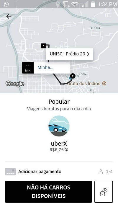 O Uber, um dos aplicativos de transporte motorizado, está em funcionamento no município há cerca de uma semana
