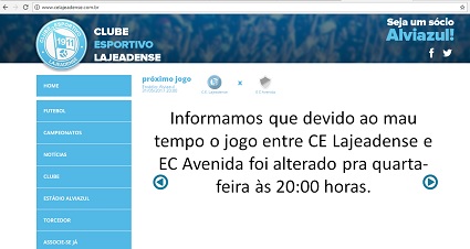 Site do Lajeadense informa a mudança