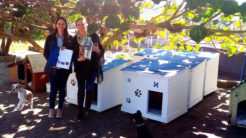 Comitê de Ações Sociais da Construtora Zagonel doa casinhas para cães abandonados