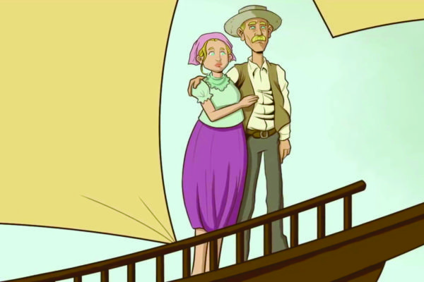 Uma das animações é aquela que fala sobre a história dos colonizadores e do tema da 34ª Oktoberfest