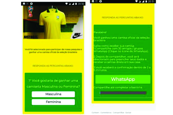 Exemplo da página em que o golpe está hospedado