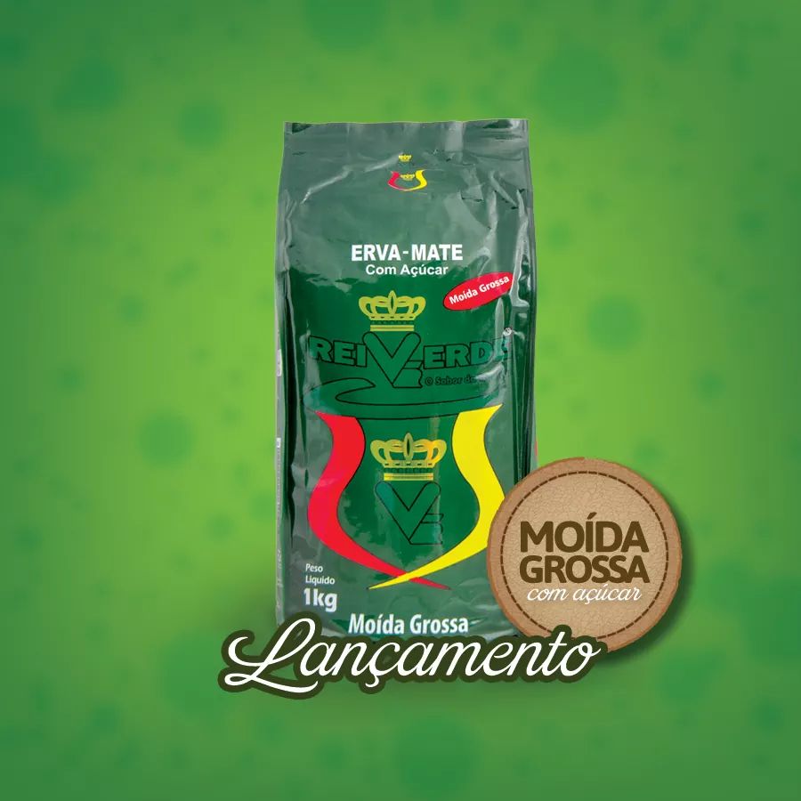 Erva-mate moída grossa com açúcar, para um chimarrão mais suave, mais saboroso e que não entope