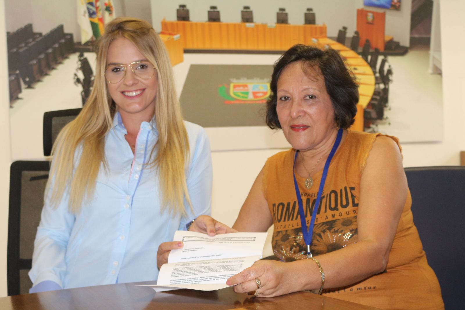 Presidente da C‰mara, Bruna Molz, recebeu o apoio do Conselho Municipal dos Direitos da Mulher, pela presidente Susana Gaab