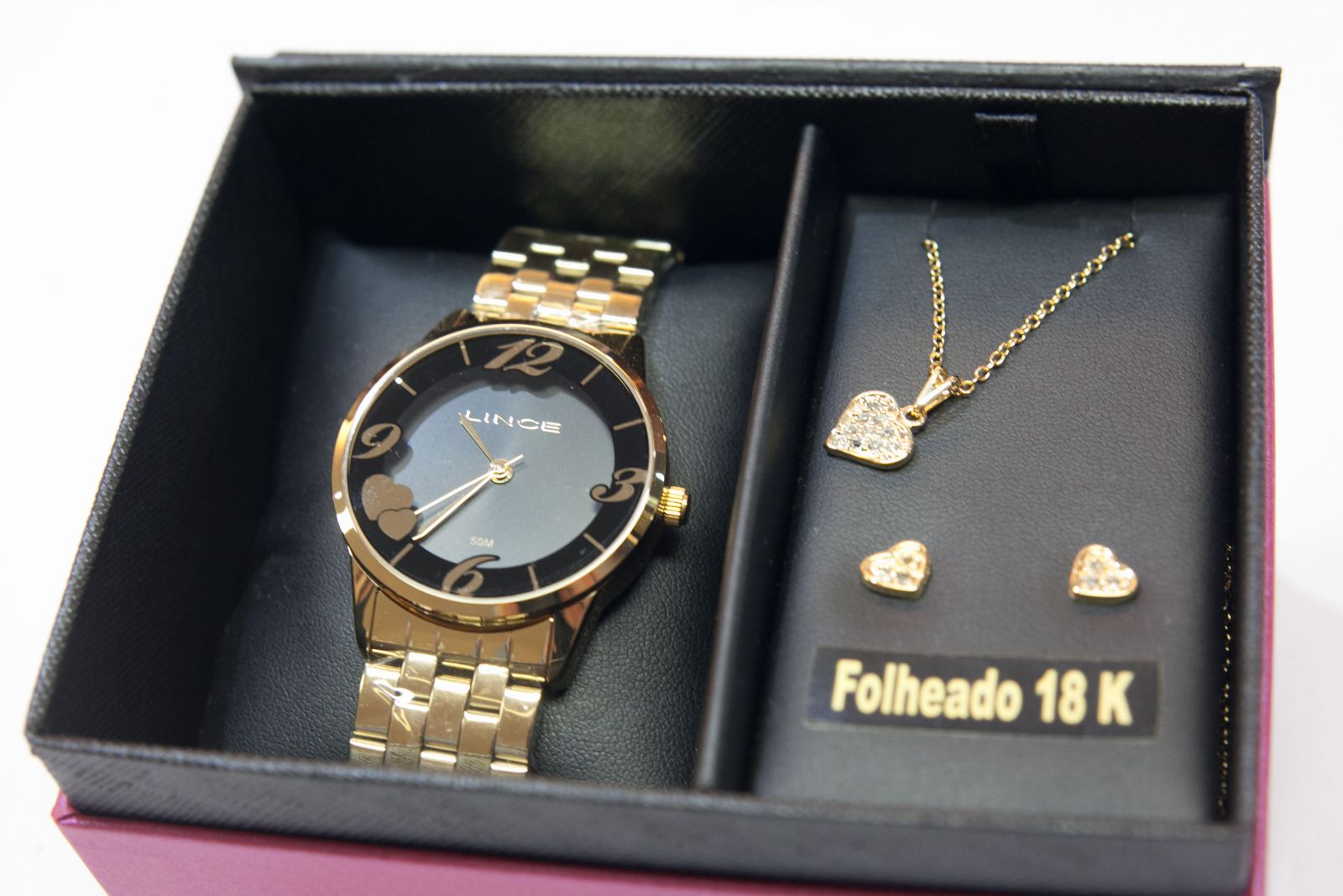 Kit da Lince: Rel—gio + corrente e brincos folheados a partir de R$ 160,00