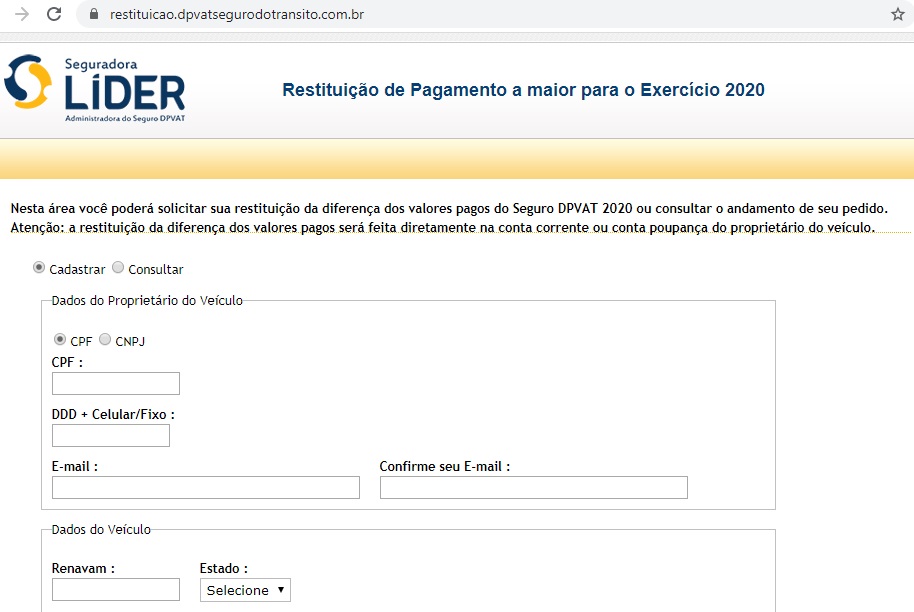 Site para restituição já está disponível para contribuintes que efetuaram o pagamento do Seguro DPVAT 