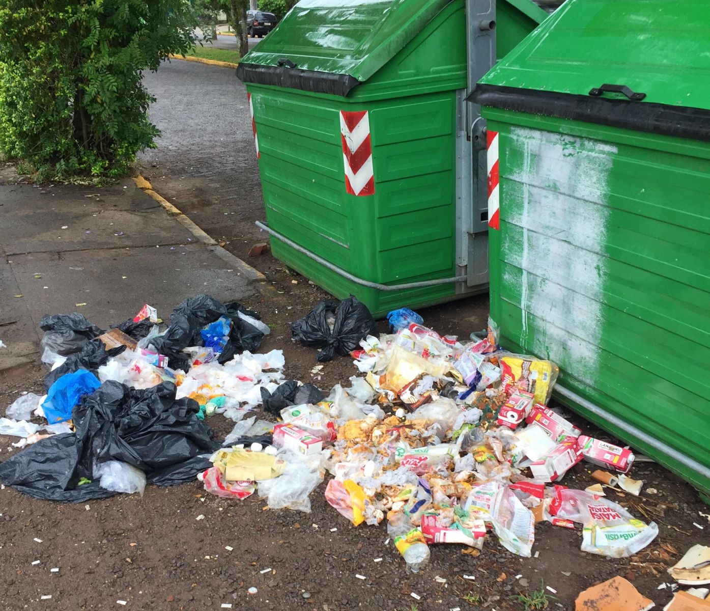 Contêineres da Avenida do Imigrante amanheceram com lixo todo espalhado sobre a calçada