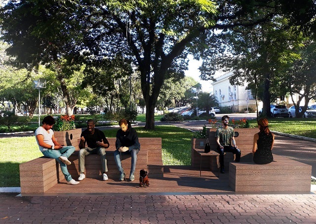 O novo parklet ficará localizado na Praça da Bandeira, junto à Rua Marechal Floriano