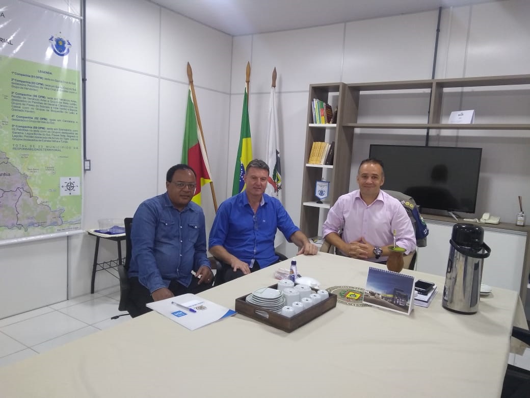 Tenente Coronel Giovani Paim Moresco, Secretário Municipal de Segurança, Licério Agnes e Diretor de Segurança Municipal, Carlos César dos Santos, trataram assuntos visando atender diretrizes da segurança pública