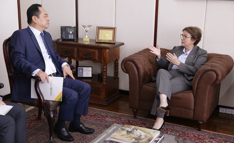 Ministra Tereza Cristina e embaixador chinês Yang Wanming debateram relação comercial entre os dois países e destacaram que tudo está dentro da normalidade