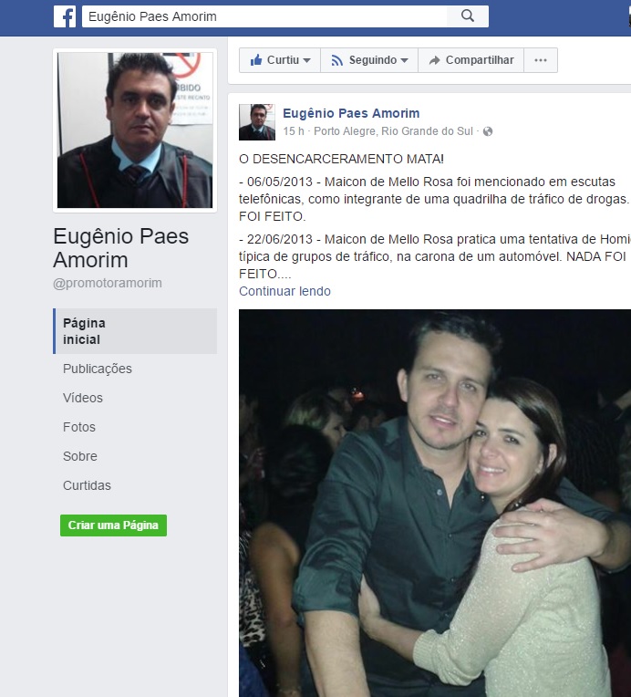 Promotor usou sua página no Facebook para se manifestar sobre o caso
