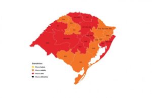 Mapa preliminar indica 11 regiões em vermelho e 10 em laranja